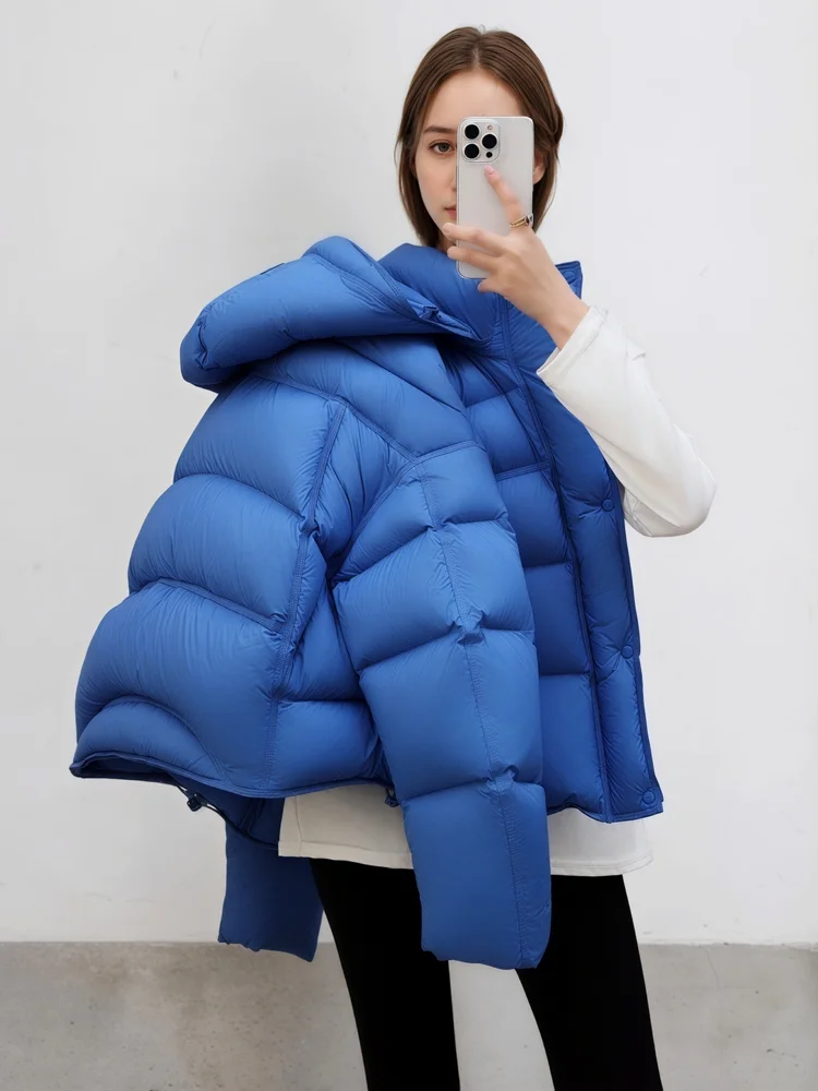 

Blue Short Thickened Duck down Jacket Women's Fashion Three-Proof Star Product Small Size Turtle Back White Duck Feather Coat