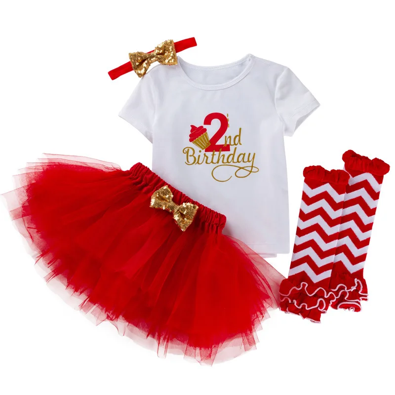 Baby Girl 2nd Birthday Party Cake Smash Outfits Romper Skirt Headband Leg Warmers Christening Dresses Ball Gown