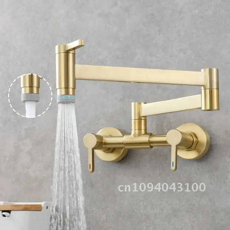 Pot Filler Faucet Wall Mounted Foldable Kitchen Tap Hot and Gold Single Hole Cold Folding Brass Sink Brushed Rotate Tap Spout