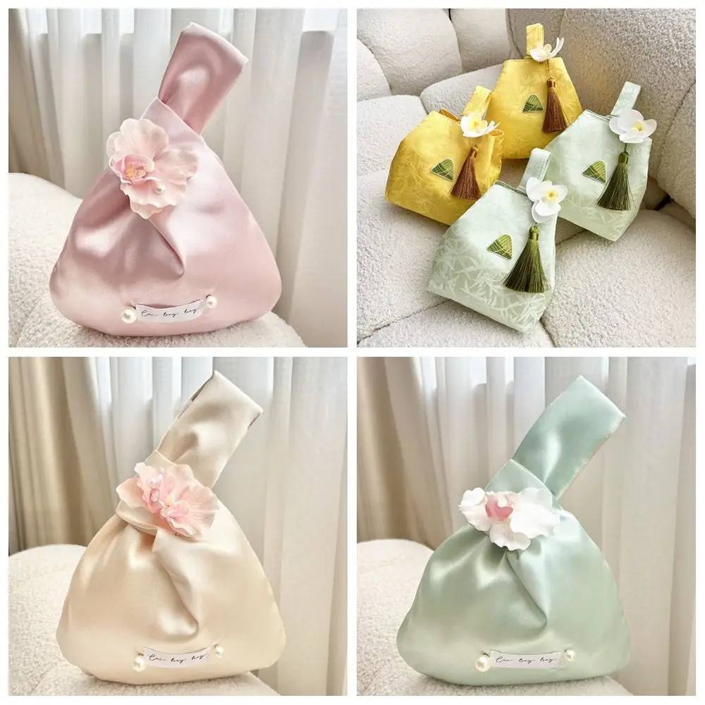 Orchid Flower Tassel Knot Wrist Bag Printing Temperament Wedding Candy Bag Make Up Pouch Chinese Style Handbag Cosmetic Bag