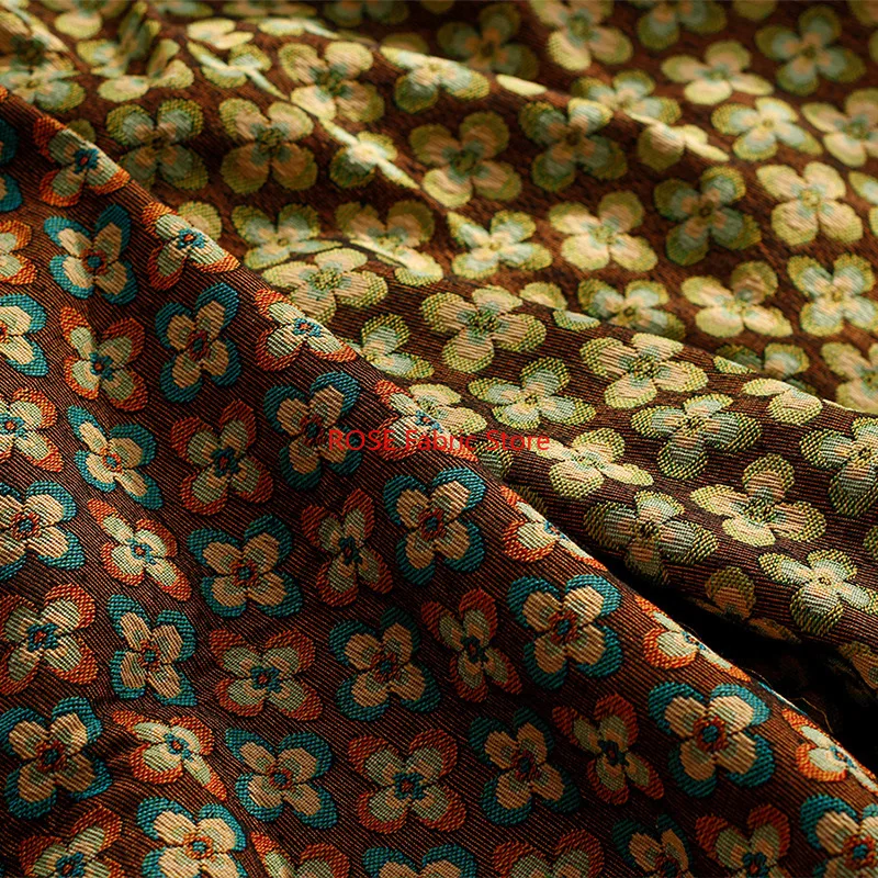 1 Meter Yarn Dyed Woolen Thick Jacquard Fabric Autumn and Winter Geometric Flower Jacquard Fabric