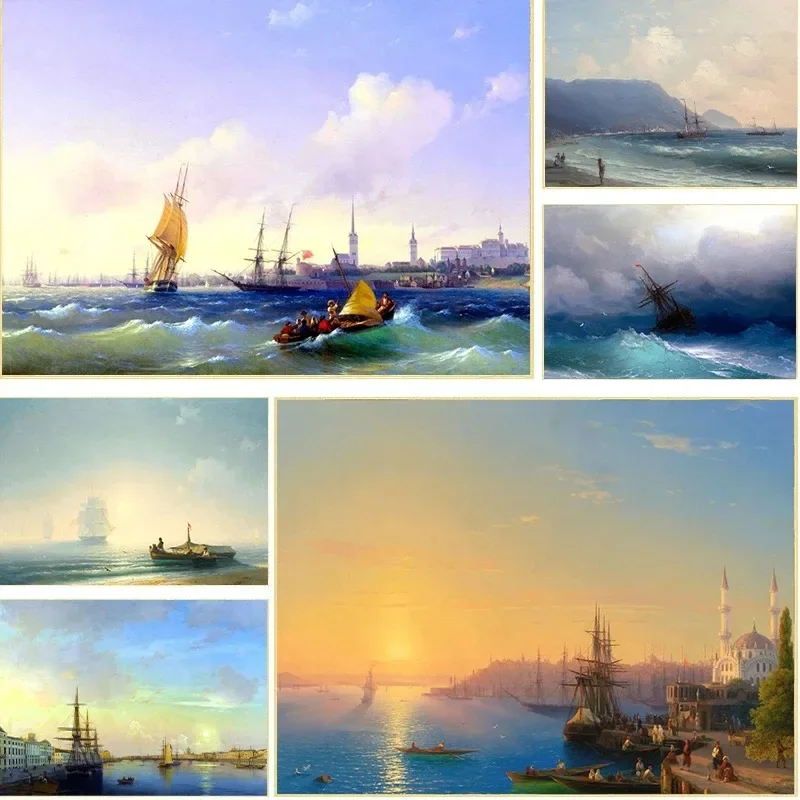 Ivan Aivazovsky Artwork The wave Ship at Sunset off Cap Martin Poster Canvas Painting Wall Art For Living Room Home Decor Cuadro