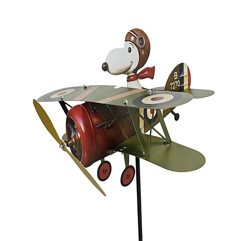 Pilot Flying Biplane Metal Windmill Wind Energy for Yard Cool Decoration for Outdoor Garden Sculpture Windmills view 5