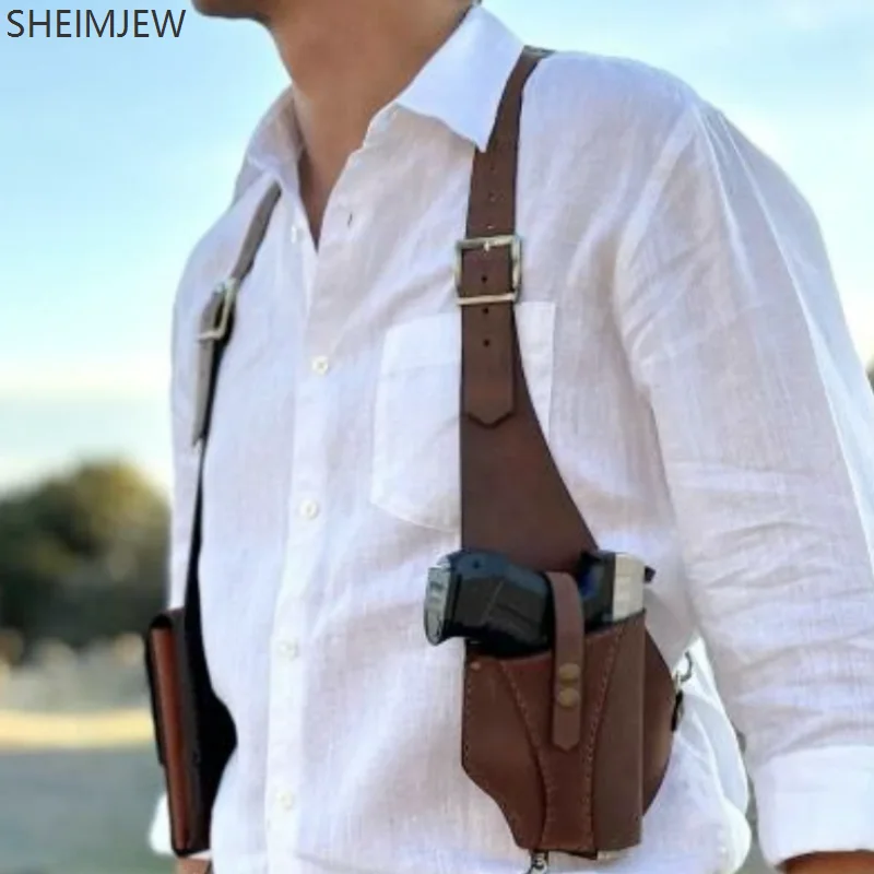 

Steampunk Vintage Leather Wild West Cowboy Western Pistol Holster Chest Bag Gunman Role Play Costume Gun Waist Bag Field Wallet