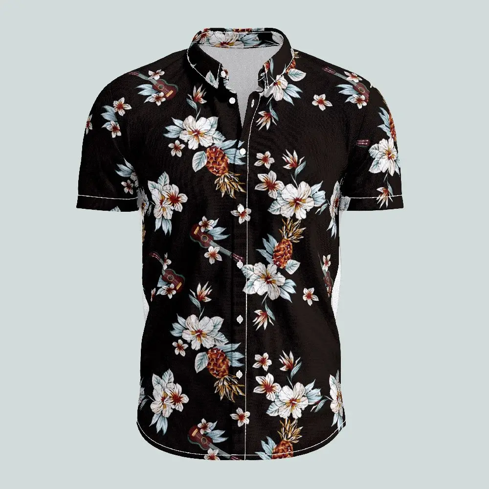 

Ретро-американский пляжный стиль, цветочный принт, крутой парный образ, мужская и женская одежда, летний трендовый комплект на пуговицах из полиэстера в гонконгском стиле