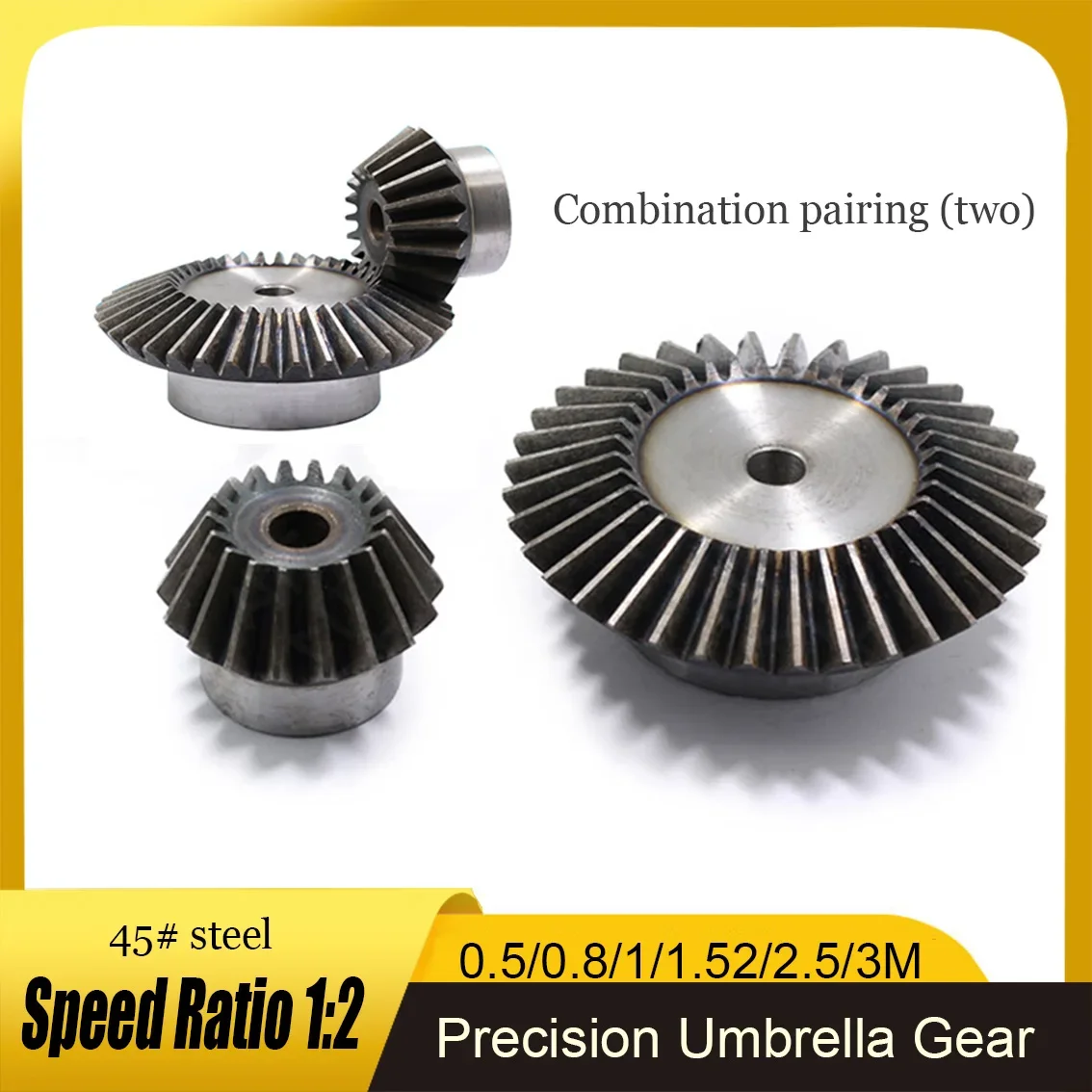 45# Steel 90 Degree Bevel Gear Set 1:2 Reduction Ratio Wear Resistant Anti Loose Precise Meshing Umbrella Gear For Power Gear