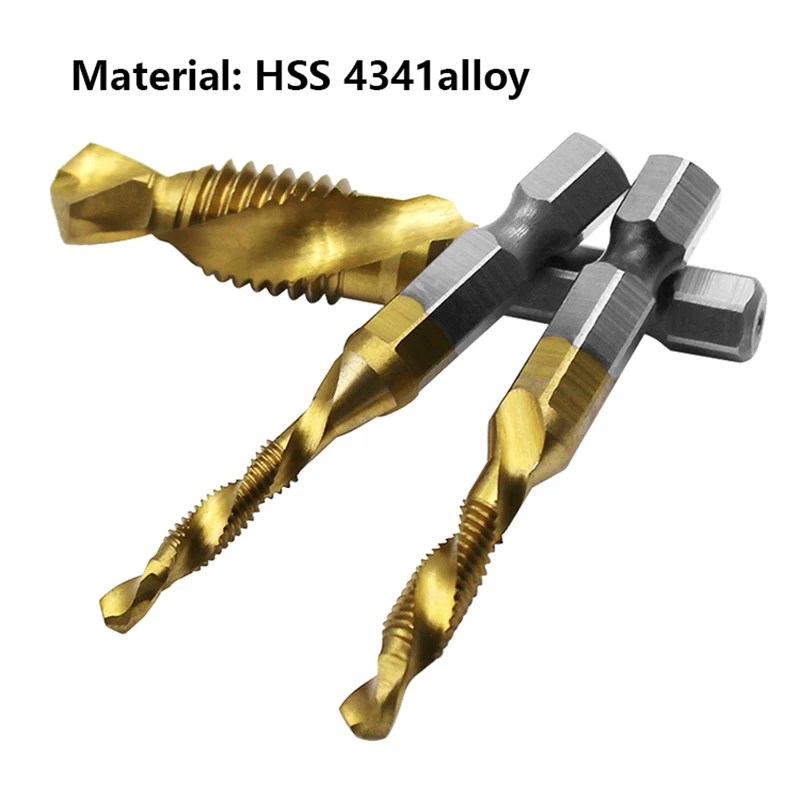 New Titanium Plated Hex Shank HSS Screw Thread Metric Tap Drill Bits Screw Machine Compound M3 M4 M5 M6 M8 M10 Hand Tools