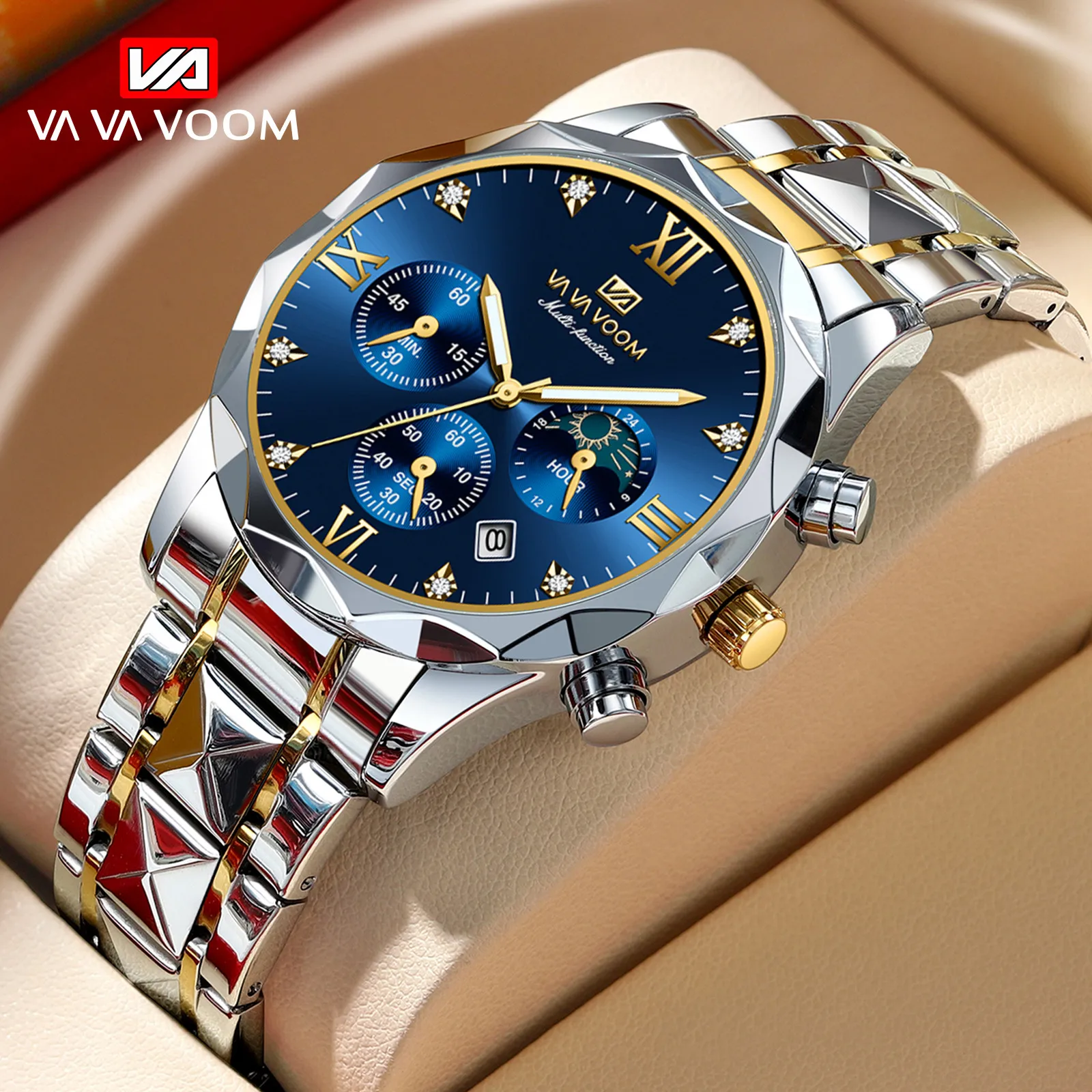 VA VA VOOM Men Watches 2024 Top Brand Luxury Waterproof Date Clock Male Steel Strap Casual Quartz Watch Sports Wrist Watch Men