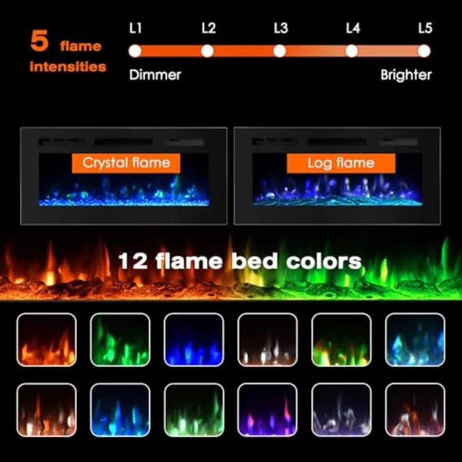 36 Inch Freestanding Electric Fireplace with 12 Flame Colors Adjustable Power and Temperature Settings Remote Control Operation