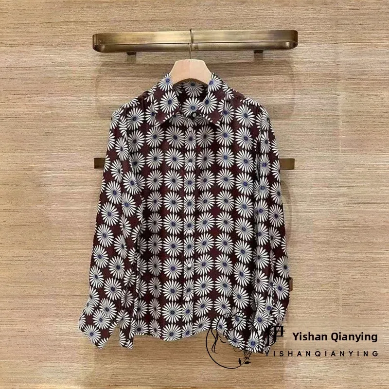 

Spring 2026 Women's Loose Fit Floral Print irt Drapey Faionable Long Sve Button up Knitwear Casual Outerwear