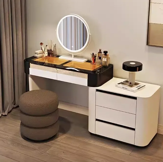 Luxury Large Capacity Storage Makeup Table Hair Dresser Touch LED Lighted Mirror Vanity Dressing Table For Hotel Master Bedrooms
