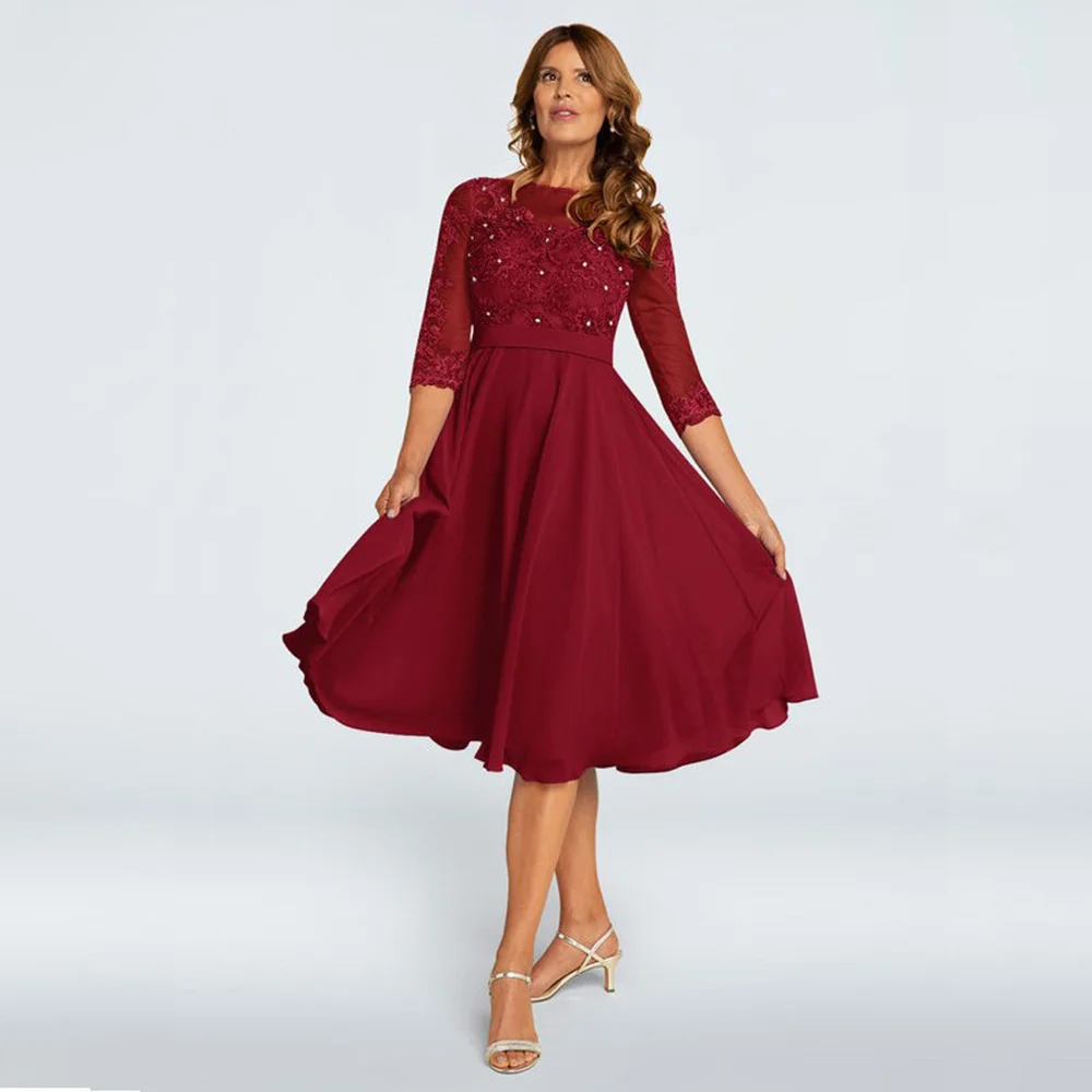 Laxsesu Burgundy Chiffon Mother Of The Bride Dresses Plus Size Wedding Party Gowns 2022 Knee Length Short Wedding Guest Gowns