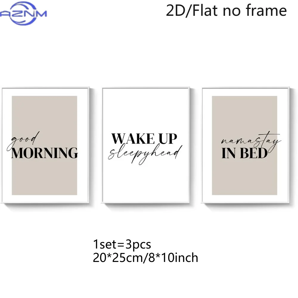 2D Plane, Frameless 3pcs Neutral Style Wall Decoration Painting, Font-Style Slogan 
