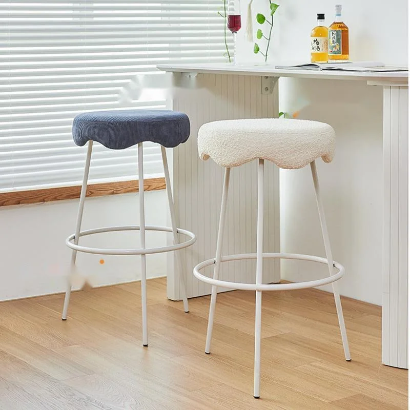 Corduroy Round Bar Stool Nordic Creative Cloud Dining Chairs High Milk Tea Shop Cashier Chair Simple Design