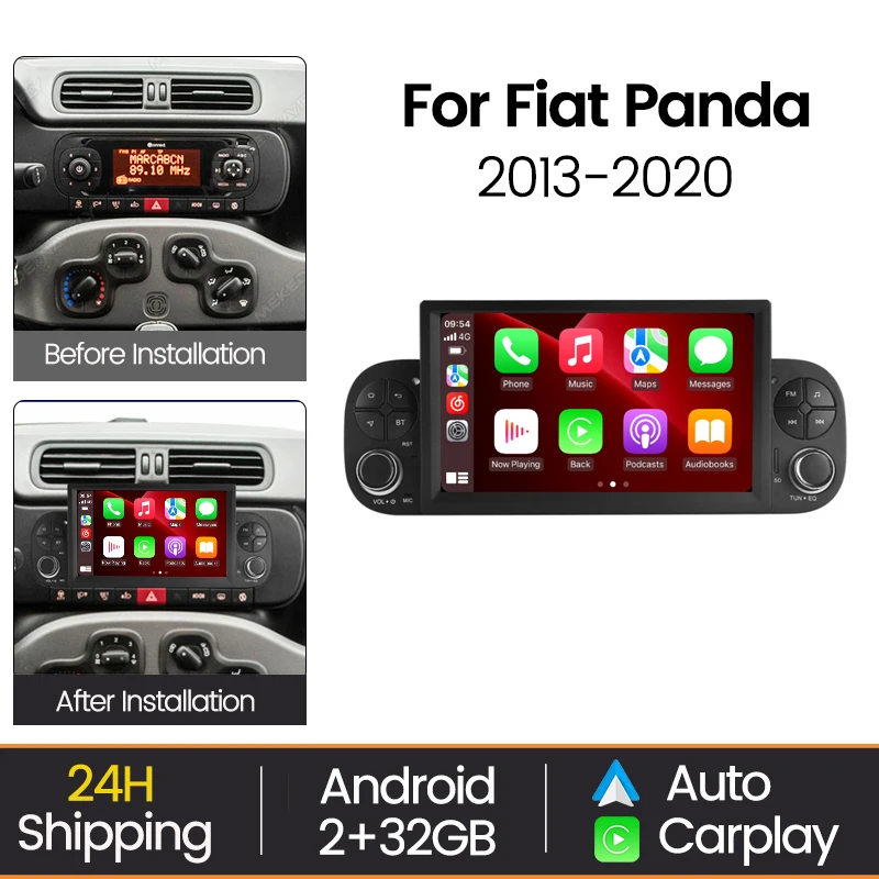 MEKEDE Android Auto Wireless CarPlay Für Fiat Panda 2013-2020 Autoradio GPS-Navigation Multimedia-Videoplayer Audio-Headunit