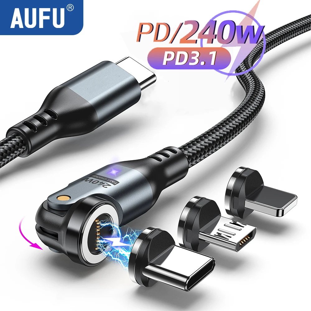 AUFU 240W Magnetic Type C Cable PD3.1 Supercharge for MacBook PC Samsung Xiaom iPhone 5A Fast Charging USB-C Magnet Charger Wire