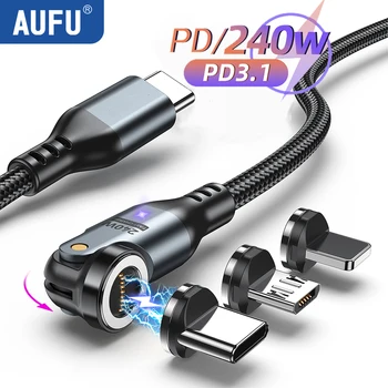 AUFU 240W Manyetik Tip C Kablo PD3.1 Supercharge MacBook PC için Samsung Xiaomi iPhone 5A Hızlı Şarj USB-C Mıknatıs Şarj Kablosu