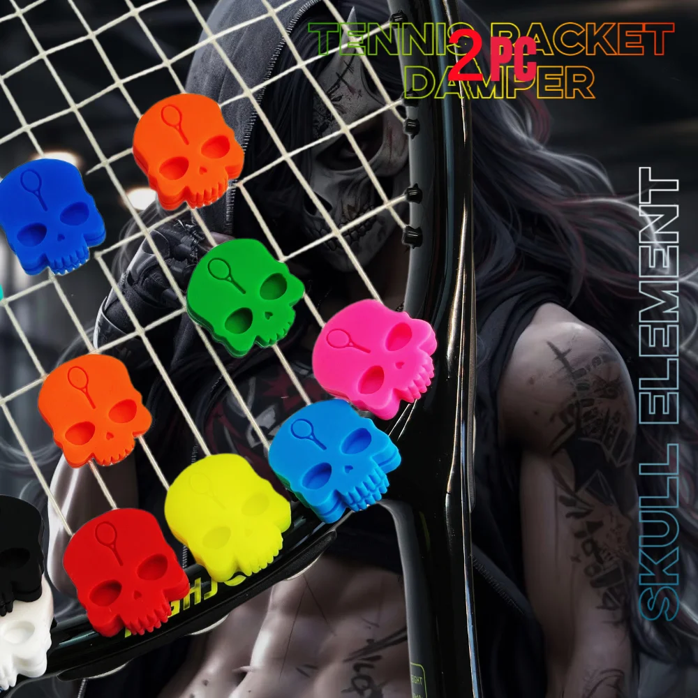 

2Pcs Skull tennis racket shock absorber damper silicone anti-vibration tennis racket shock absorber tennis sports accessories