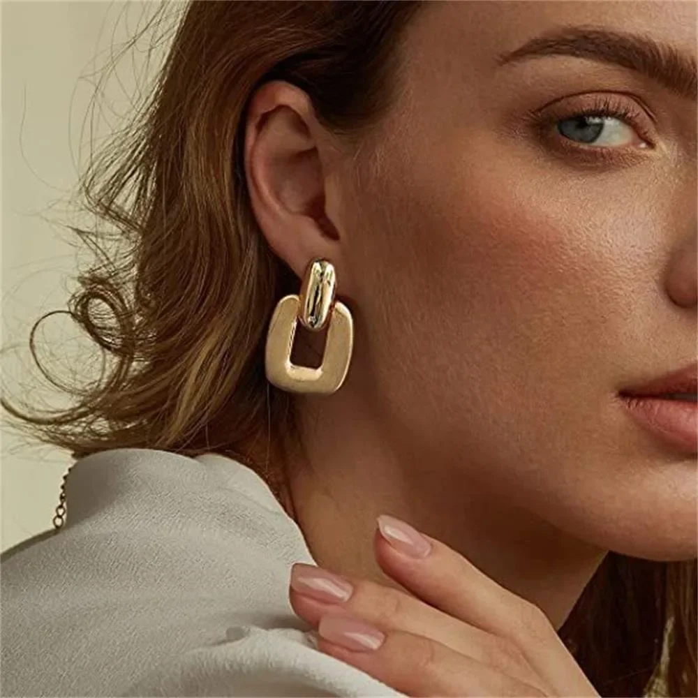 Stainless Steel Hollow Chunky U-shape Ear Stud Minimalist Square Geometric Larger Dangle Earring Statement Jewelry Gift Stylish