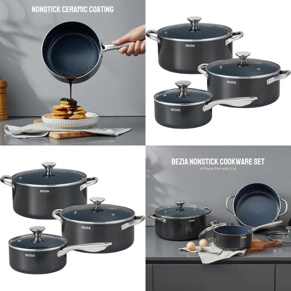 

Набор из 6 предметов: кастрюли 6qt, 4.8qt и 2qt с крышками, подходят для мытья в посудомоечной машине и использования в духовке, подходят для всех типов плит, черные.