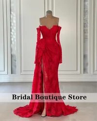 Sexy Red Long Prom Dresses With Lace-Up Lace Appliques Birthday Party Gowns Senior Wedding Party Event Evening Gown Customized