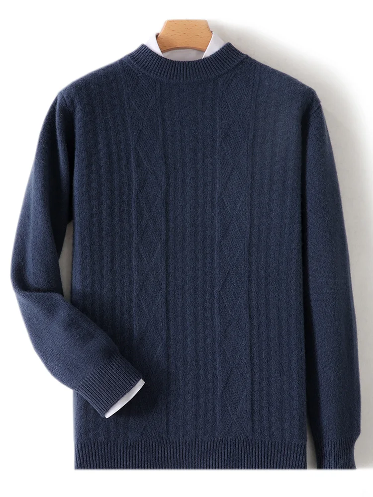 Choice Autumn Winter Men Cashmere Sweater Thick Mock Neck Cable Knitting Pullover 100% Merino Wool Knitwear High Quality Tops