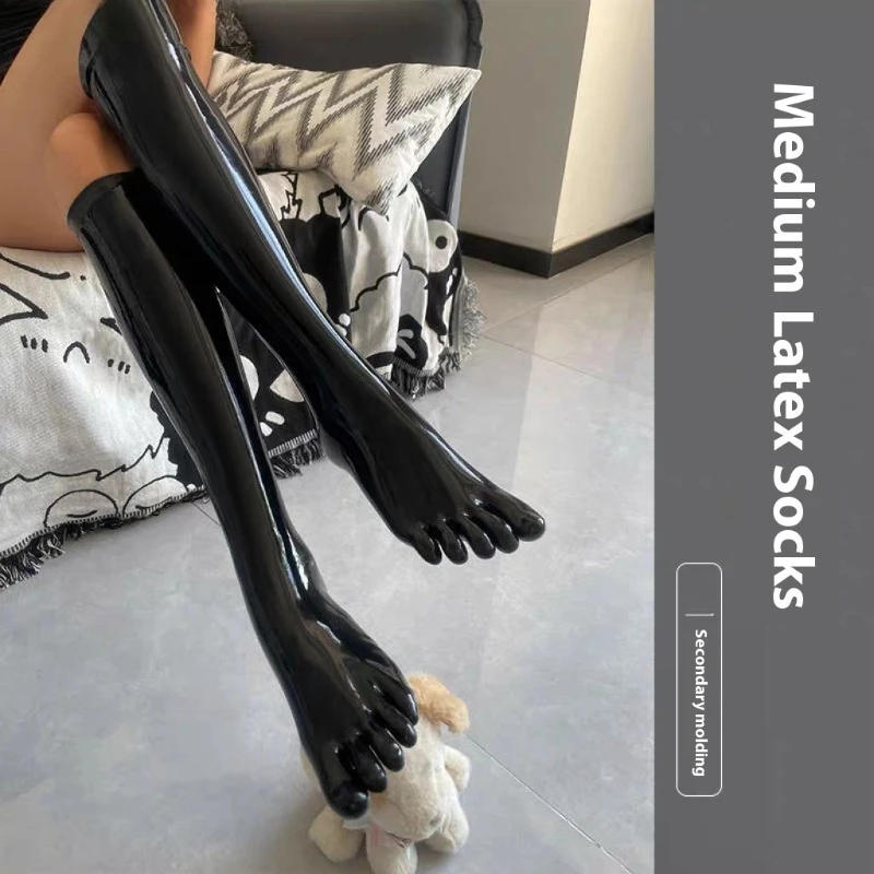أسود أبيض فاصل أصابع القدم الجوارب الطويلة للجنسين منتصف العجل اللاتكس الطبيعي سلس مريحة مثير تأثيري جوارب الرجال النساء الجوارب