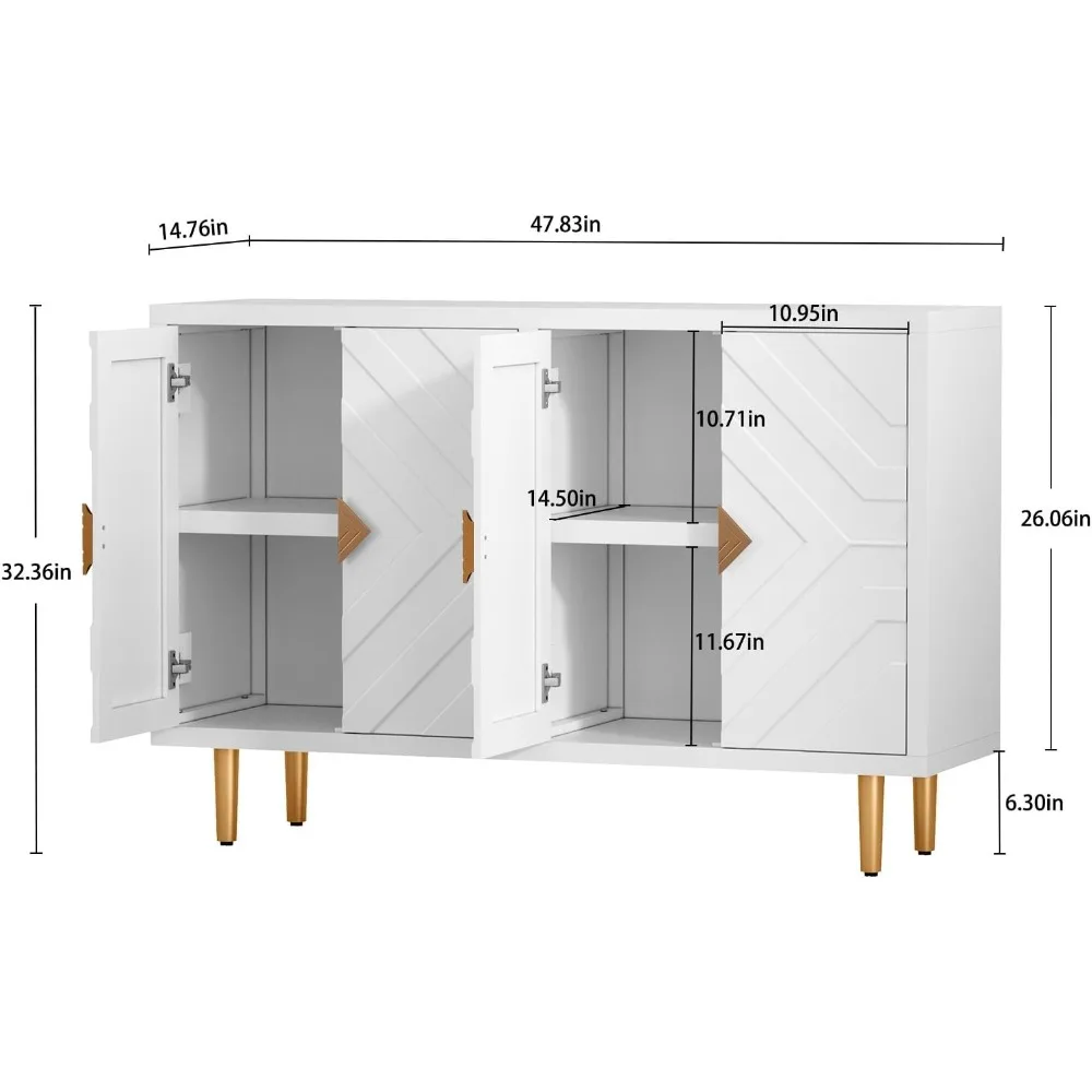 Living Room cabinet 48-inch buffet cabinet with 4 doors and shelves, modern bookcase storage cabinet with embossed doors