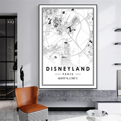 Disneyland Paris Poster Black and White Print Minimal Scandinavian Nordic Art Canvas Painting Home Kitchen Reading Room Decor