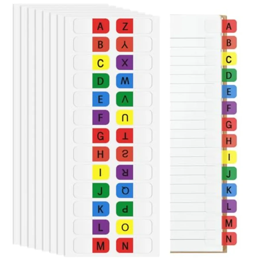 

A-Z Sticky Alphabet Tabs, Colorful Self-Adhesive Letter Index Tabs for Notebook, Textbook, Dictionary, and Filing 208 Pcs