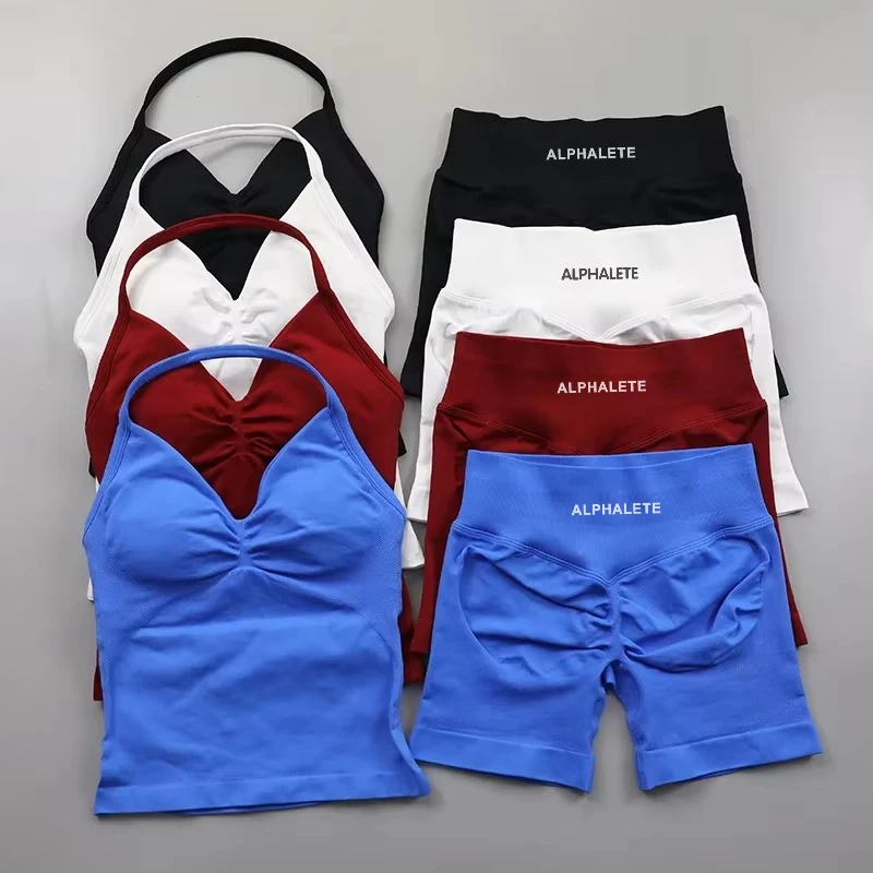 

ALP New Fashion Cycling Sports Brand Women's Yoga Pilates Vest Hip Lift Shorts Breathable Set Solid Color Summer