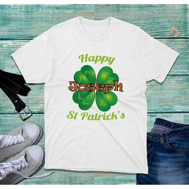 

Personalised Happy St Patricks Day Name T Shirt Saint Patrick'S Shamrock Top