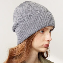 100% Merino Wool Beanies for Women Winter Autumn Solid Warm Soft Wollen Hat Ear Protect Female Bonnet Skullies Cap