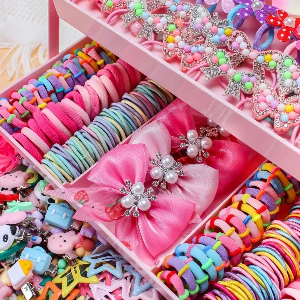 

546Pcs Bow High Elastic Hair Accessories Set No Hurt Hair Colorful Hair Clips Girls Hair Bands Girls Children
