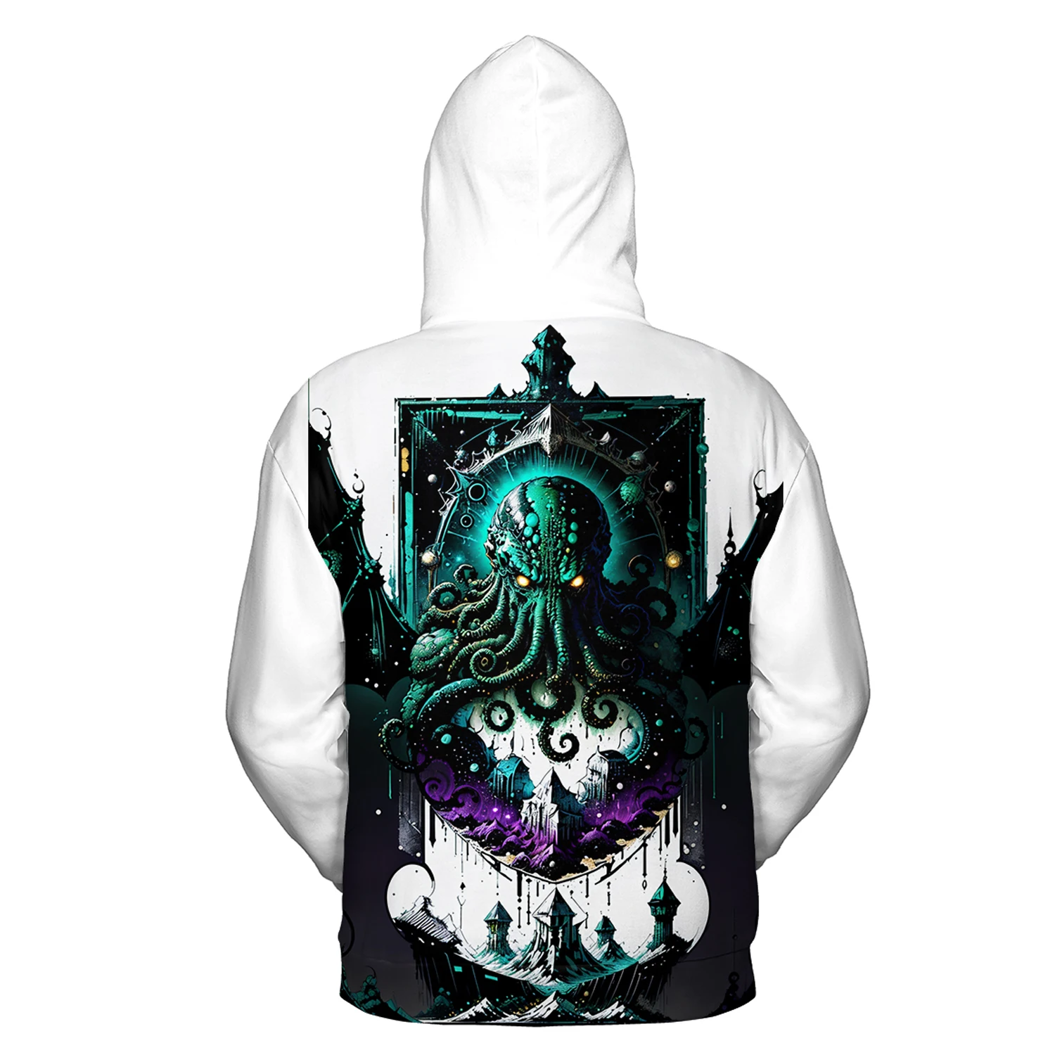 Jumeast God Cthulhu 3D Men Zipper Hoodies Dark Academia Horror Women Hooded Sweatshirts Gothic Green Clothing Halloween Coats