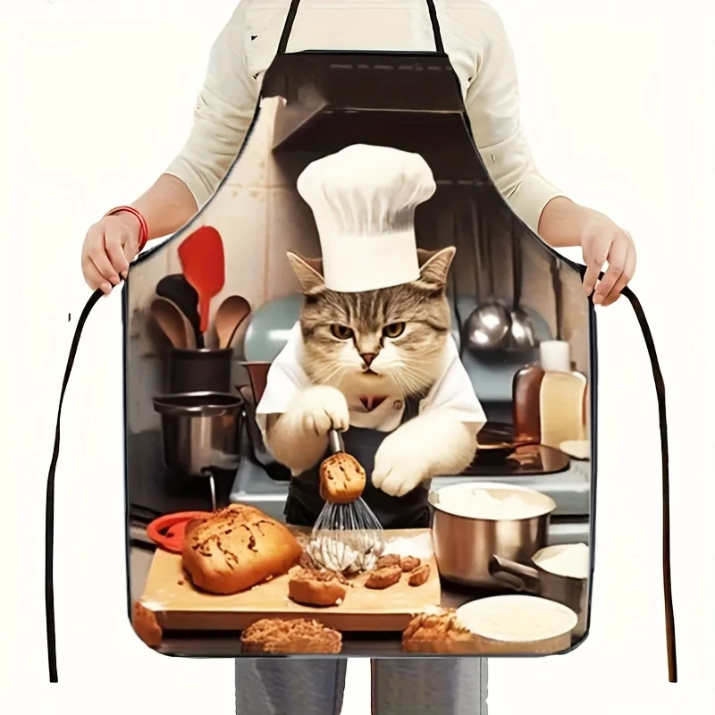 1pc Cat Chef Apron 100 Polyester Woven Fabric 120gm Square Unisex Bread Baking Kitchen Cooking Apron For Men Women