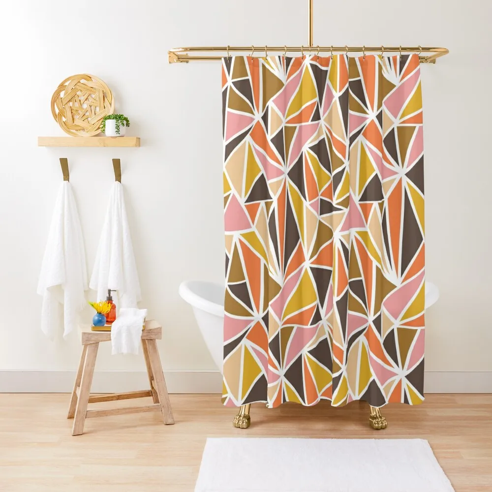 

Vintage 60s 70s Geometric Pattern in Brown Pink and Orange Retro Colors Shower Curtain Window Waterproof Shower Curtain