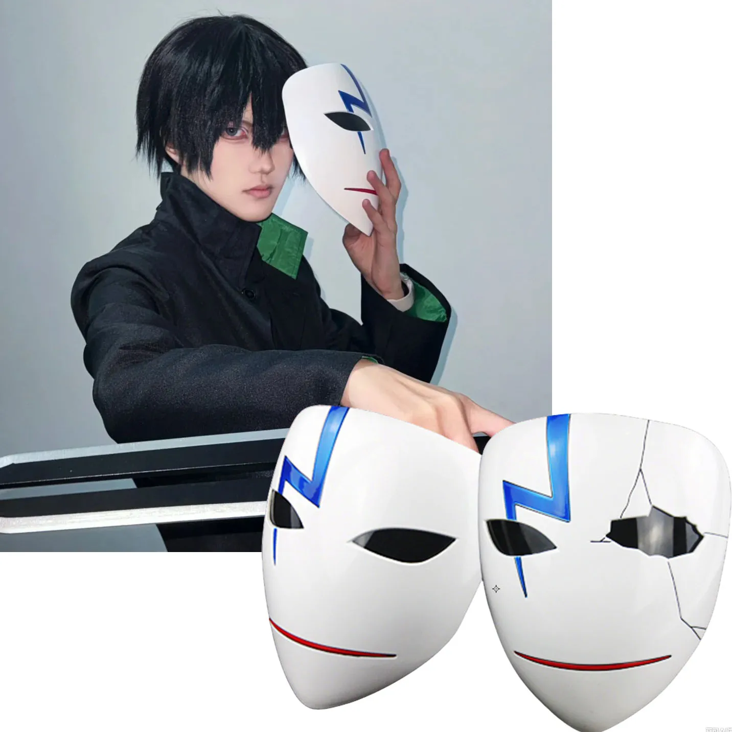 

Darker Than Black Hei Lee BK-201 Косплей Костюм Белая Маска Зло Улыбающее Лицо Треснувший Сломанный Стиль Хэллоуин Крутой Реквизит Вечеринка