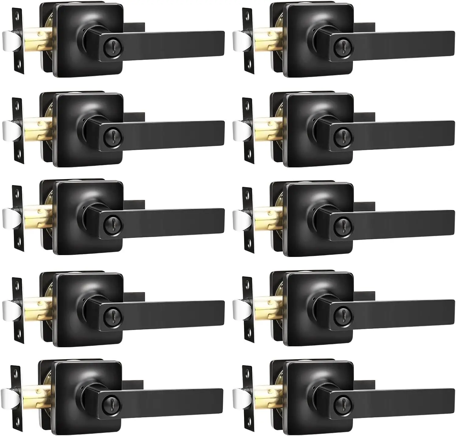 

10 Pack Matte Black Privacy Door Levers for Bedroom Bathroom Keyless Interior Door Handles with Lock