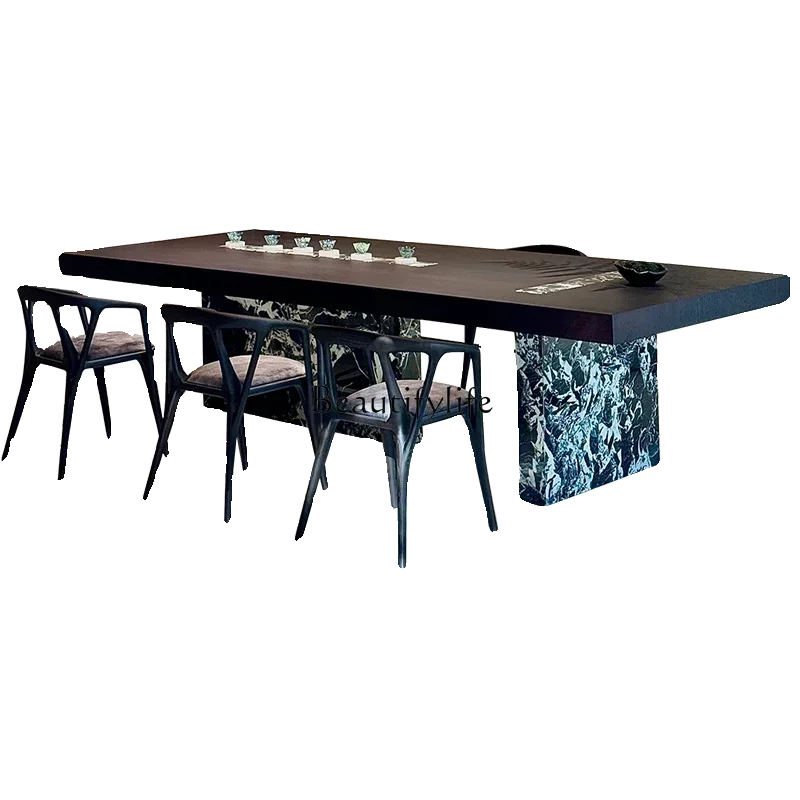 

pg45Italian light luxury solid wood tea table retro office walnut villa high-end dining table