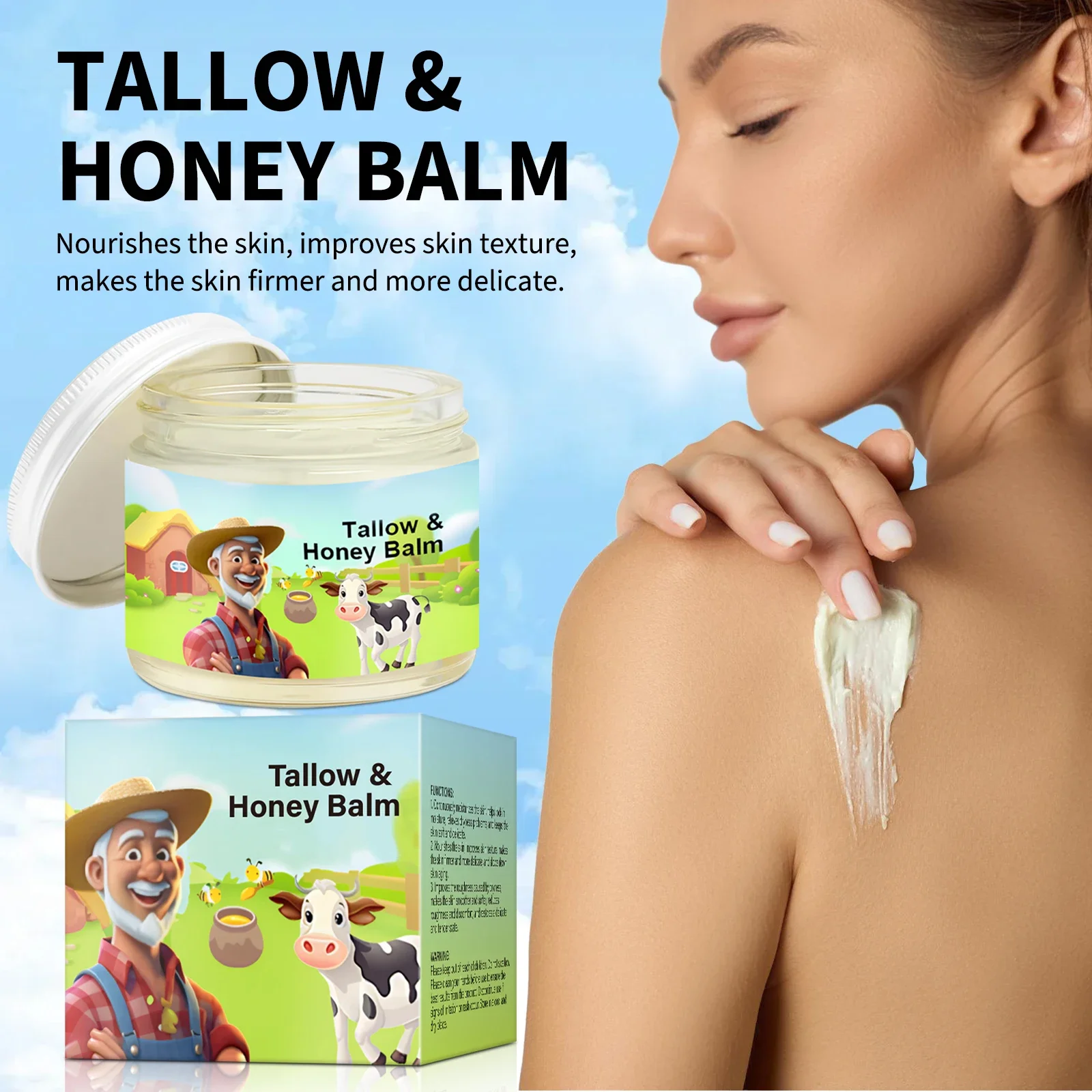 Whipped Beef Tallow and Honey Balm Skin Face Finished Organic Moisturizer Fast Absorption Grass Fed Grass Face Cream Body Lotio