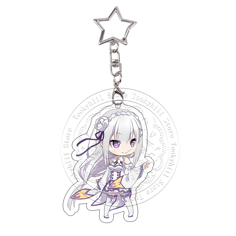 Re:Zero Acryl-Schlüsselanhänger Emilia Ram Beatrice Studentin Kawaii Tasche Anime Cartoon Deko-Accessoires Anhänger Schlüsselring Geburtstagsgeschenk – Detail 18