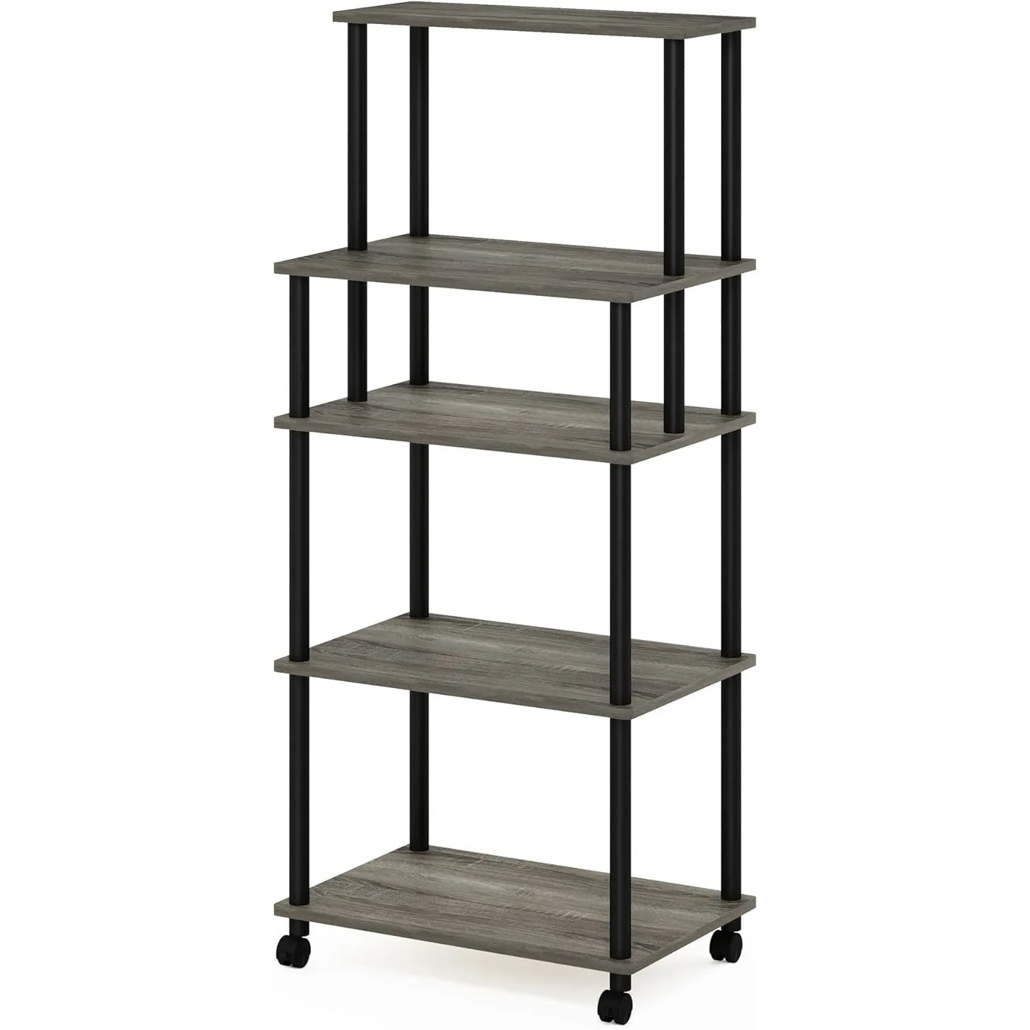 

Turn-N-Tube 5-Tier Toolless Kitchen Storage Cart with Lockable Wheels, French Oak Grey/Black