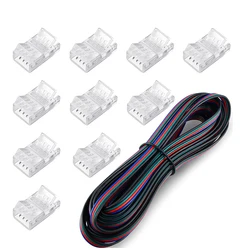 10pcs 4 Pin LED Connector 10mm RGB LED Strip to Wire Connector with 5M RGB Connection Cable 22 AWG for 5050 RGB LED Strip