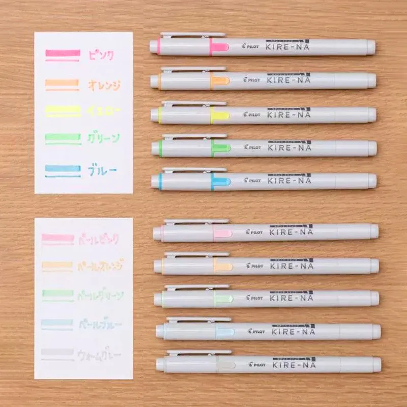 Pilot KIRE-NA Highlighter,Wide/Fine Tips Assorted Colors Quick-Dry Pigment Ink For Precision Marking,Notes,Drawing,Graffiti,DIY