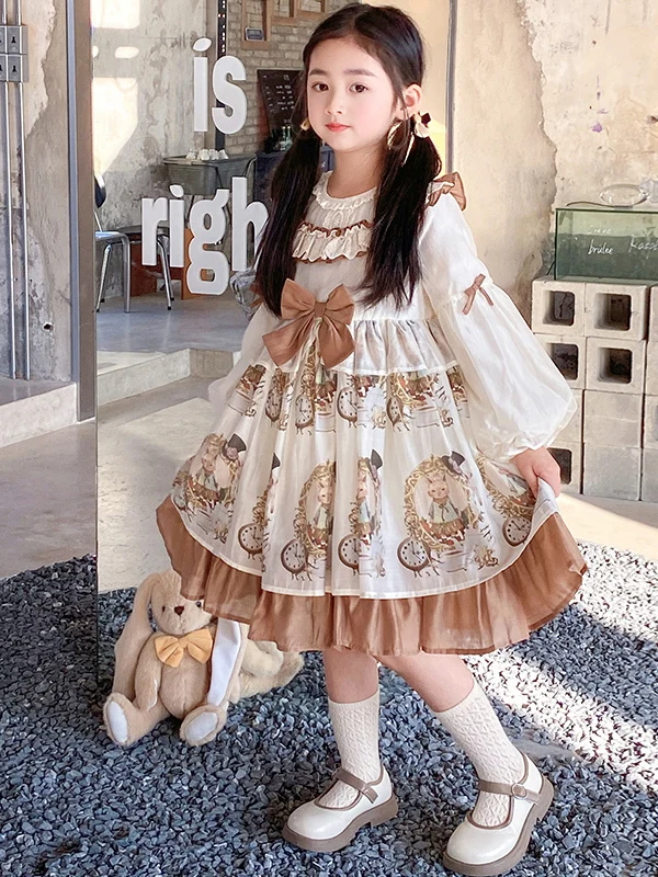 princess-style-long-sleeve-girl's-dress-spring-autumn-fashionable-children's-clothing-toddler-kids'-skirt-lightweight-breathable