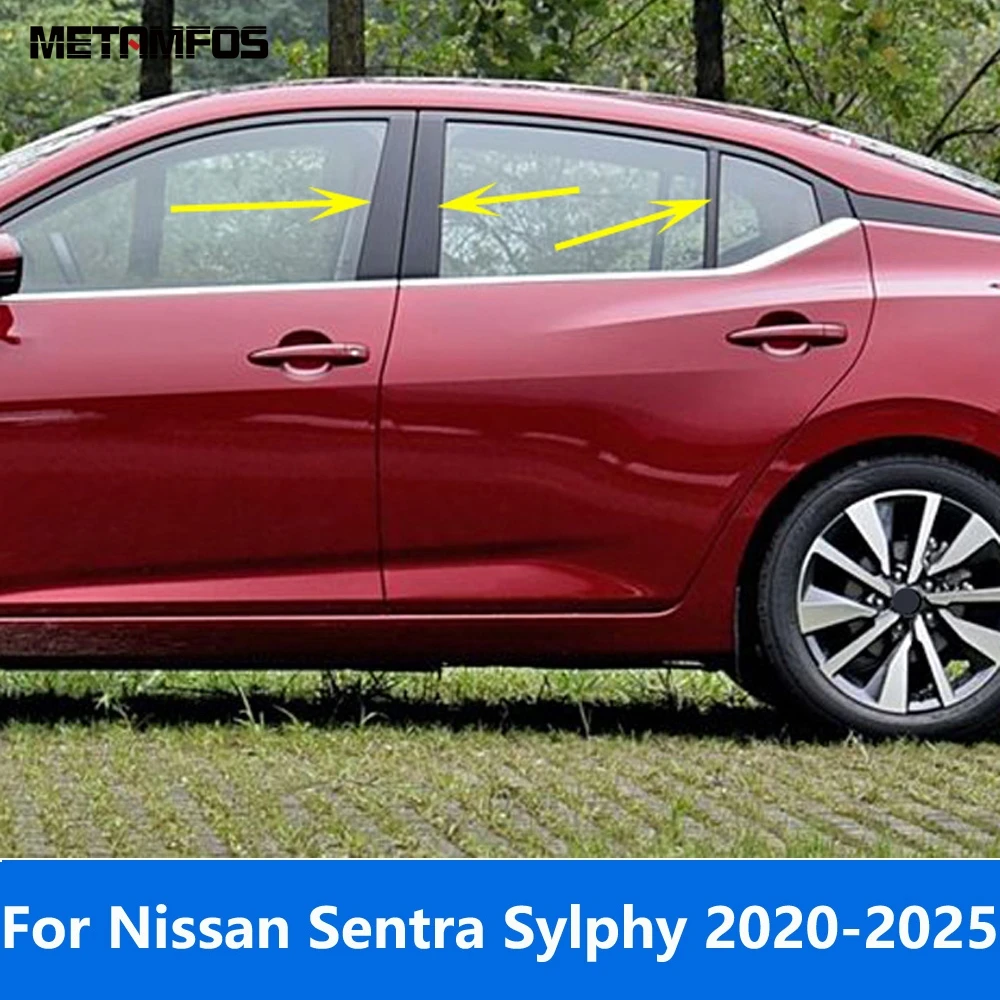 Window Sill Frame Center B C Pillar Posts Cover Trim For Nissan Sentra Sylphy 2020-2024 2025 Stainless Accessories Car Styling
