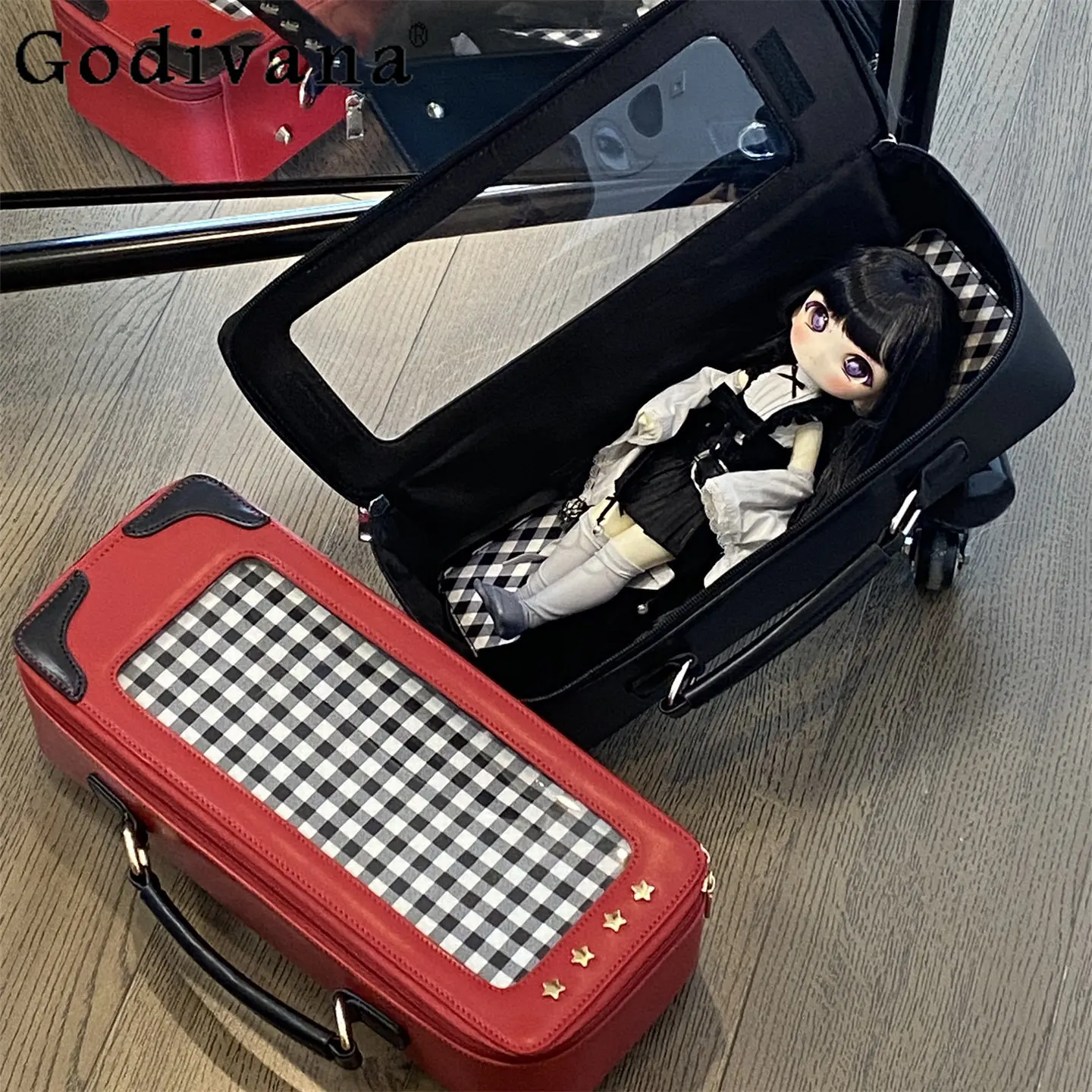 

Оригинальная сумка для кукол BJD в стиле Y2K, черно-красная, 6 отделений, новинка 2026 года, для студентов, милая коллекционная сумка для кукол, сумка-тоут, сумка через плечо