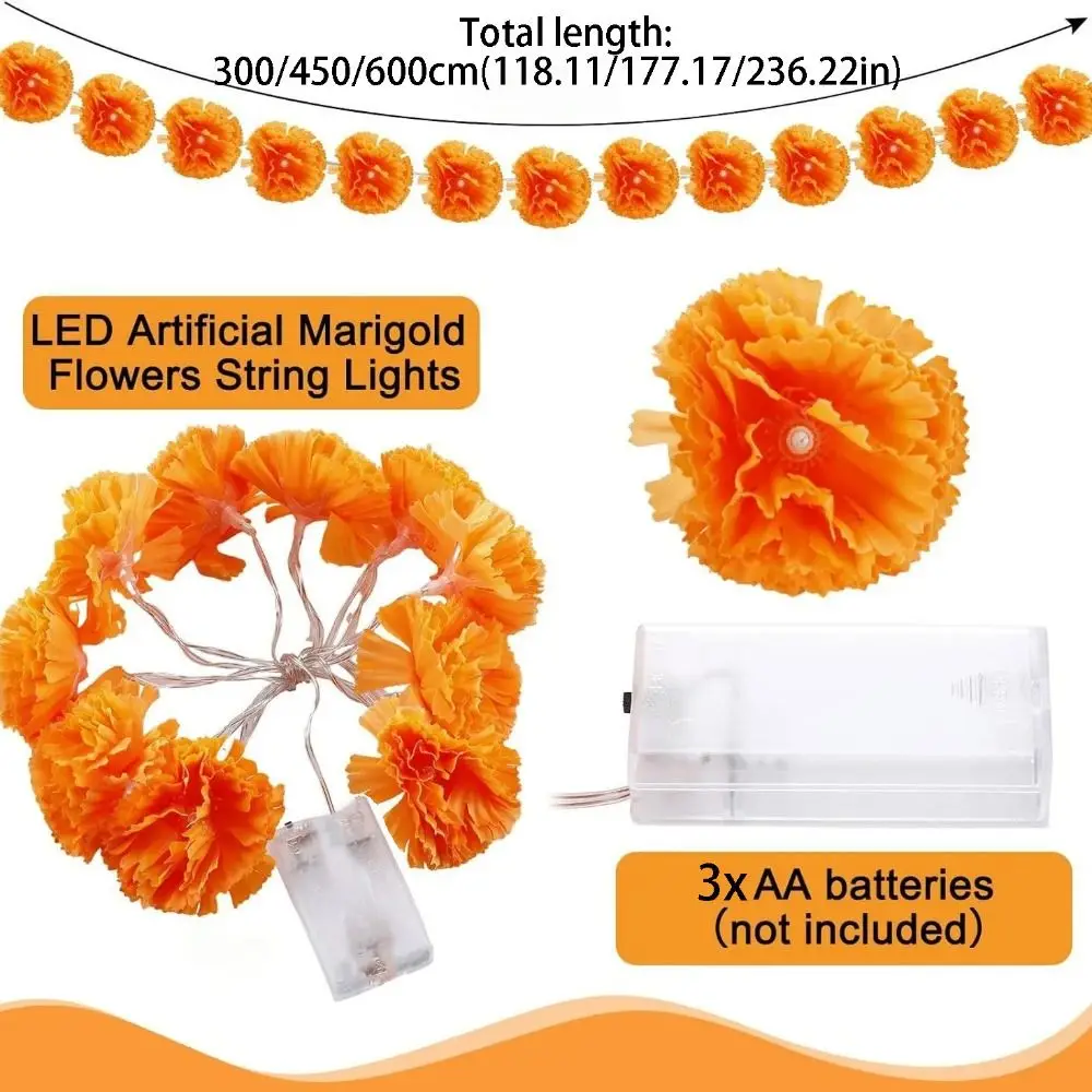 Mexican Style Halloween Marigold Led Lights Creative Orange DIY Garland String Lights Battery Operated Festive Atmosphere
