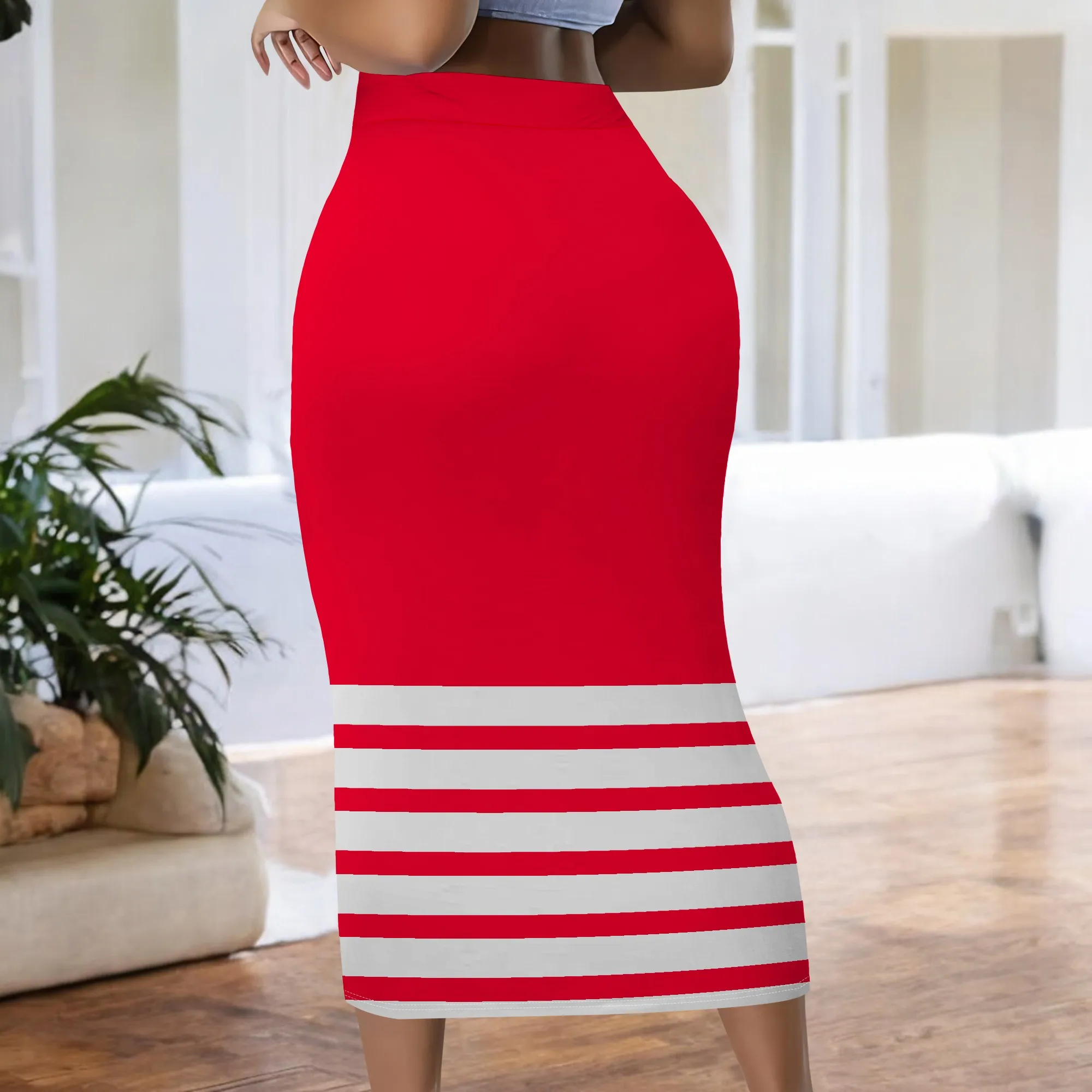 Rot gestreifter Rock, Midi-Bleistiftrock, figurbetonte Hose, Freizeitkleidung für Damen, S-2XL – Detail 6